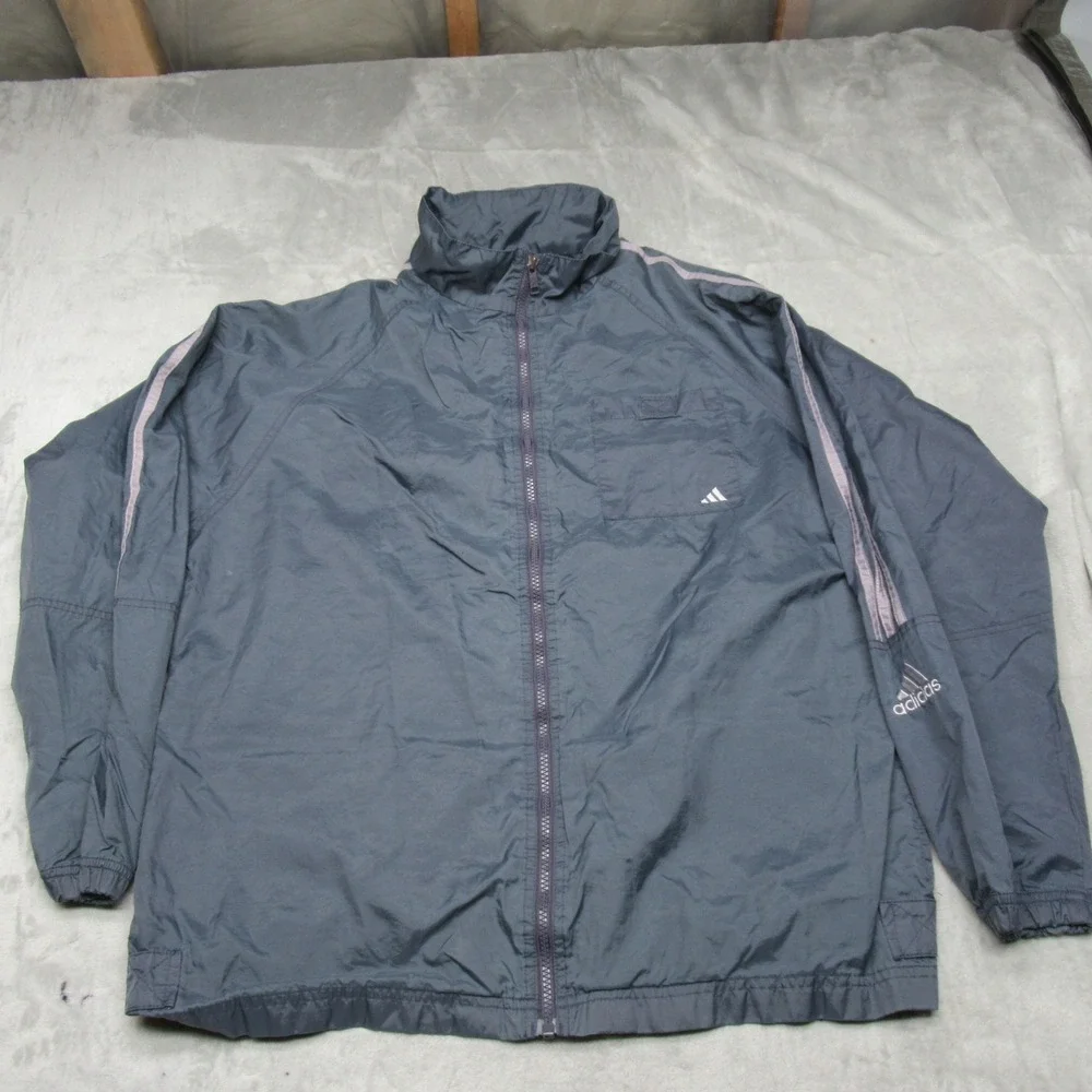 Adidas Jacket Mens Medium Grey Full Zip Light Pack Rain Jog‎ Windbreaker VTG 90s